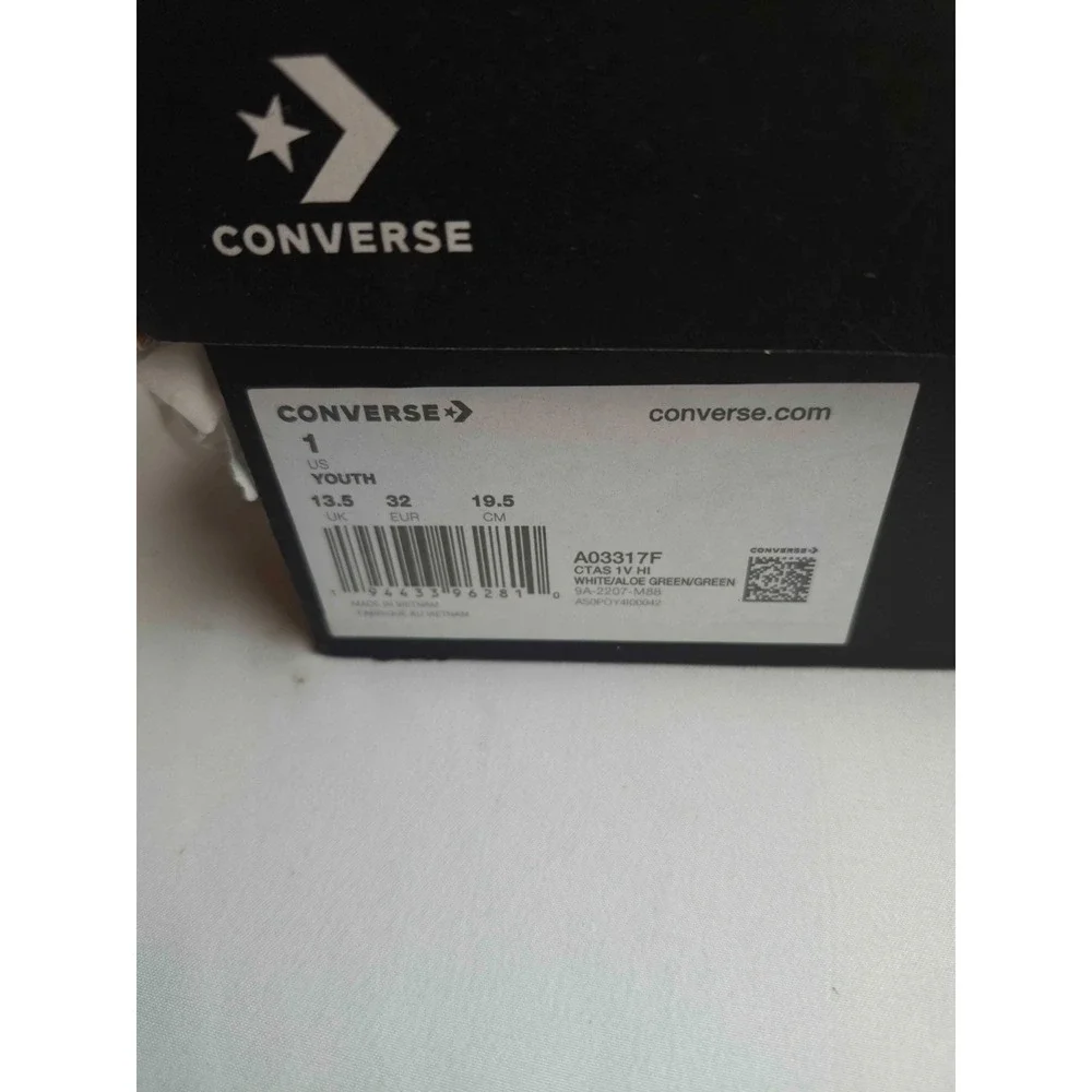 Converse Chuck Taylor All Star 1V Hi Youth Size 1 Green Canvas Bear Print A03317